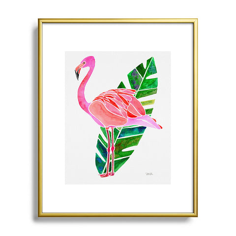 Jessica Larson Flamingo and Banana Leaf Metal Framed Art Print