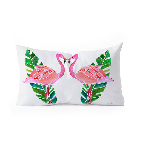 Jessica Larson Flamingo and Banana Leaf Oblong Throw Pillow