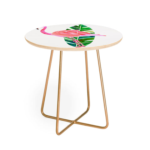 Jessica Larson Flamingo and Banana Leaf Round Side Table