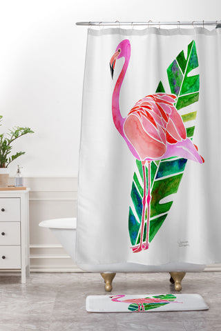 Jessica Larson Flamingo and Banana Leaf Shower Curtain And Mat