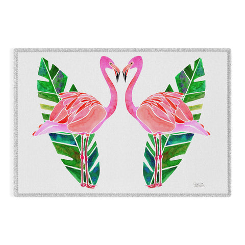 Jessica Larson Flamingo and Banana Leaf Outdoor Rug