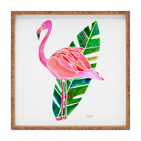 Jessica Larson Flamingo and Banana Leaf Square Tray