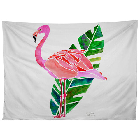 Jessica Larson Flamingo and Banana Leaf Tapestry