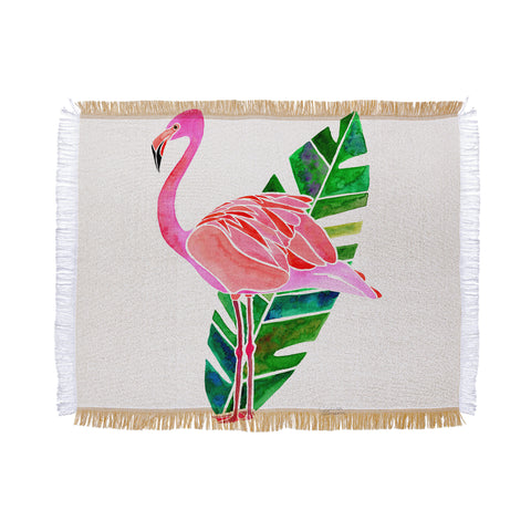 Jessica Larson Flamingo and Banana Leaf Throw Blanket