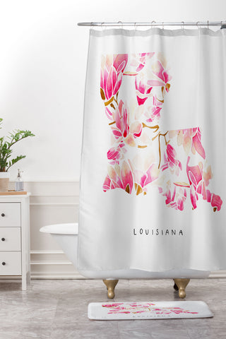 Jessica Larson Louisiana State Flower Magnolias Shower Curtain And Mat