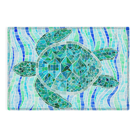 Jessica Larson Mosaic Watercolor Sea Turtle Outdoor Rug