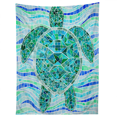 Jessica Larson Mosaic Watercolor Sea Turtle Tapestry