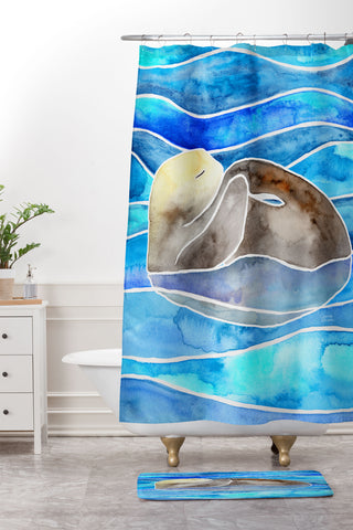 Jessica Larson Sea Otter Curled Shower Curtain And Mat