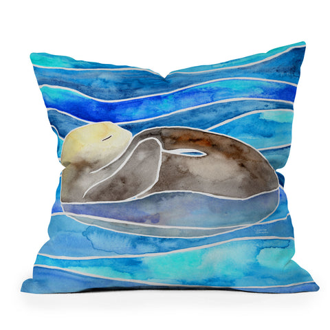 Jessica Larson Sea Otter Curled Outdoor Throw Pillow
