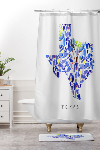 Jessica Larson Texas State Bluebonnets Shower Curtain And Mat