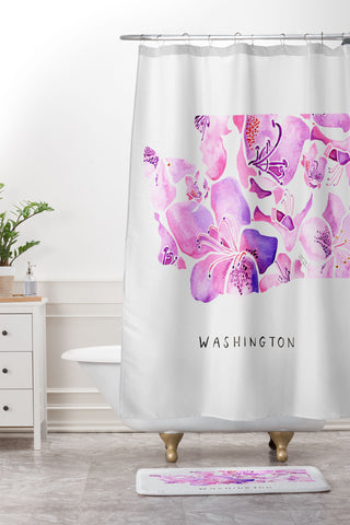 Jessica Larson Washington State Rhododendron Shower Curtain And Mat