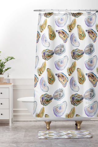Jessica Larson Watercolor Oysters Shower Curtain And Mat