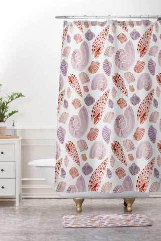 Jessica Larson Watercolor Seashells I Shower Curtain And Mat