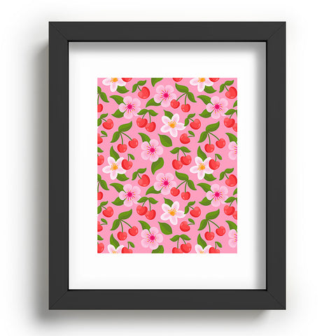 Jessica Molina Cherry Pattern on Pink Recessed Framing Rectangle