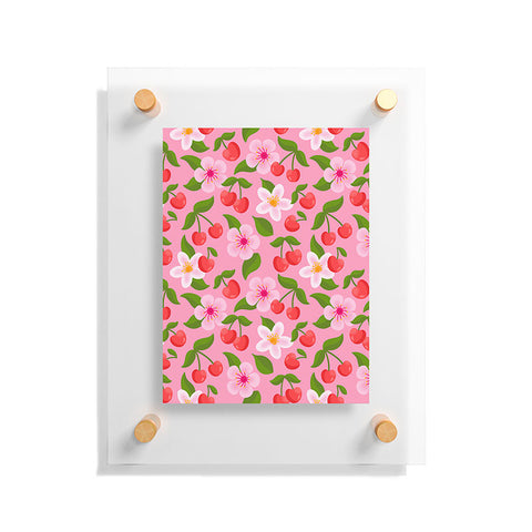 Jessica Molina Cherry Pattern on Pink Floating Acrylic Print