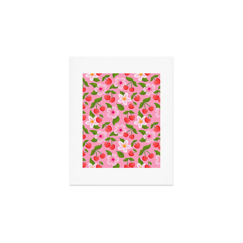 Jessica Molina Cherry Pattern on Pink Art Print