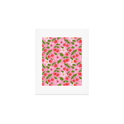 Jessica Molina Cherry Pattern on Pink Art Print