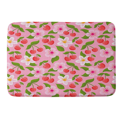 Jessica Molina Cherry Pattern on Pink Memory Foam Bath Mat