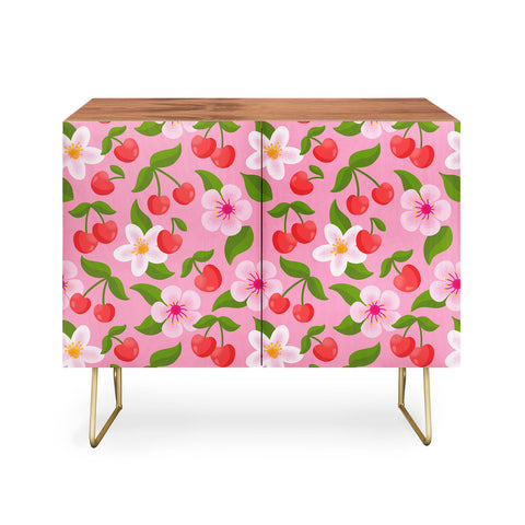 Jessica Molina Cherry Pattern on Pink Credenza