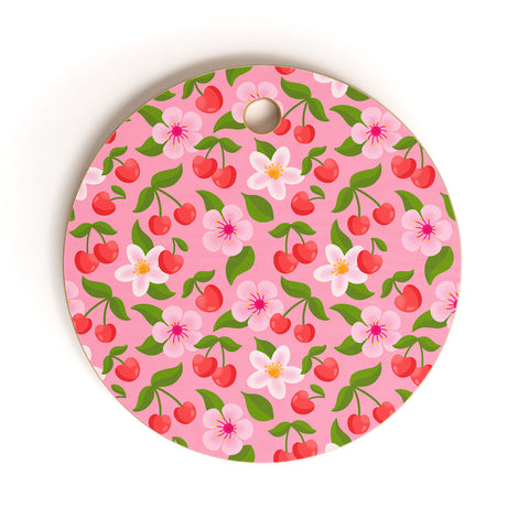 Jessica Molina Cherry Pattern on Pink Cutting Board Round