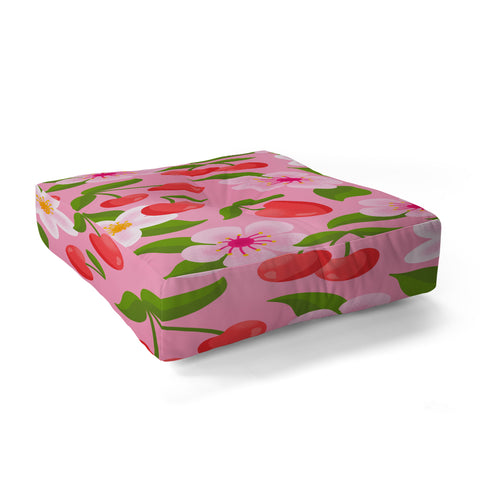 Jessica Molina Cherry Pattern on Pink Floor Pillow Square