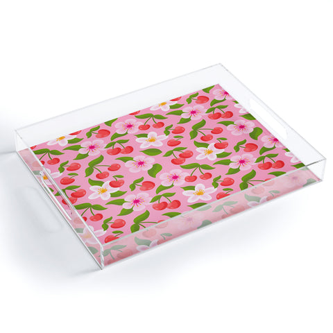 Jessica Molina Cherry Pattern on Pink Acrylic Tray