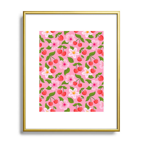 Jessica Molina Cherry Pattern on Pink Metal Framed Art Print