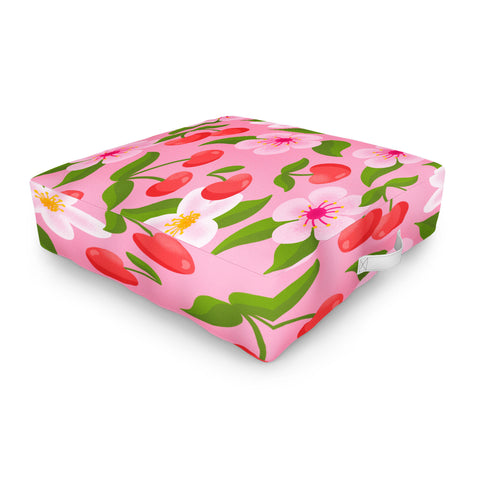Jessica Molina Cherry Pattern on Pink Outdoor Floor Cushion