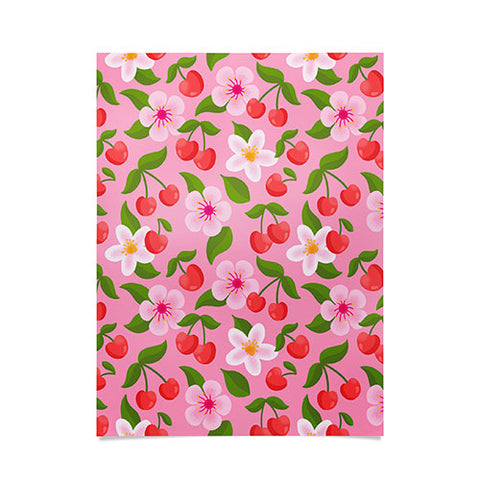 Jessica Molina Cherry Pattern on Pink Poster