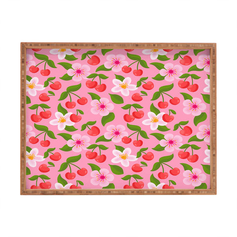 Jessica Molina Cherry Pattern on Pink Rectangular Tray