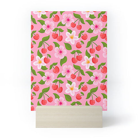 Jessica Molina Cherry Pattern on Pink Mini Art Print