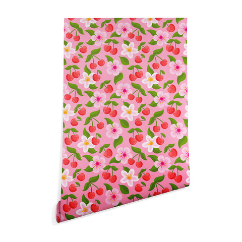 Jessica Molina Cherry Pattern on Pink Wallpaper