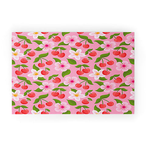 Jessica Molina Cherry Pattern on Pink Welcome Mat