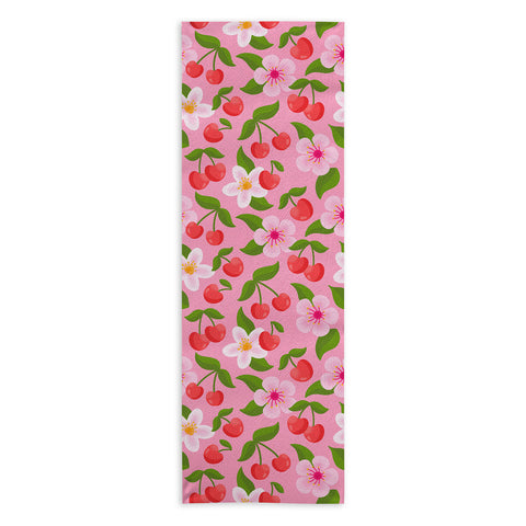 Jessica Molina Cherry Pattern on Pink Yoga Towel