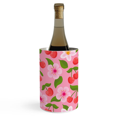Jessica Molina Cherry Pattern on Pink Wine Chiller