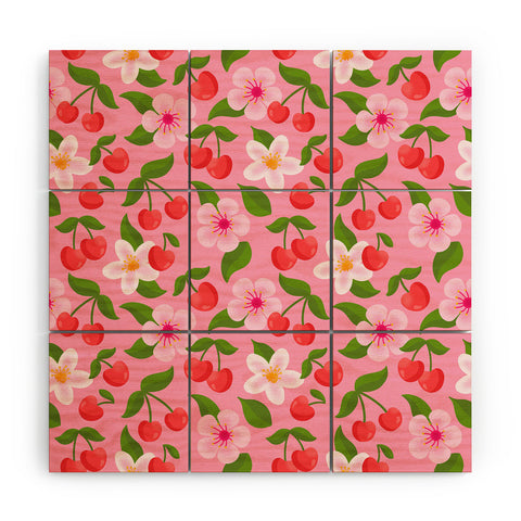 Jessica Molina Cherry Pattern on Pink Wood Wall Mural