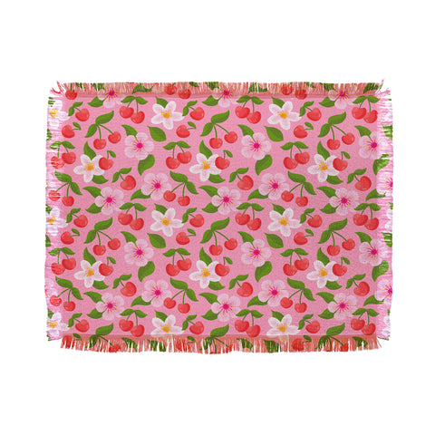 Jessica Molina Cherry Pattern on Pink Throw Blanket
