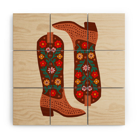 Jessica Molina Cowgirl Boots Bright Multicolor Wood Wall Mural
