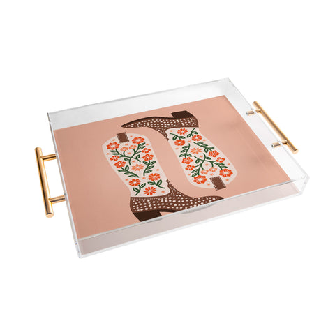 Jessica Molina Cowgirl Boots Orange and Green Acrylic Tray