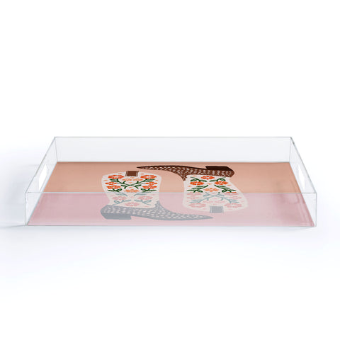 Jessica Molina Cowgirl Boots Orange and Green Acrylic Tray Gold Handles