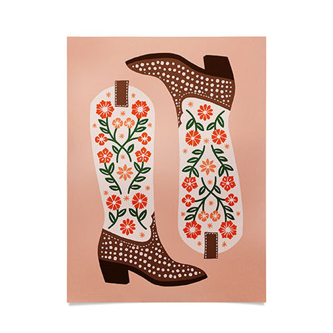 Jessica Molina Cowgirl Boots Orange and Green Poster
