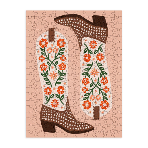 Jessica Molina Cowgirl Boots Orange and Green Puzzle