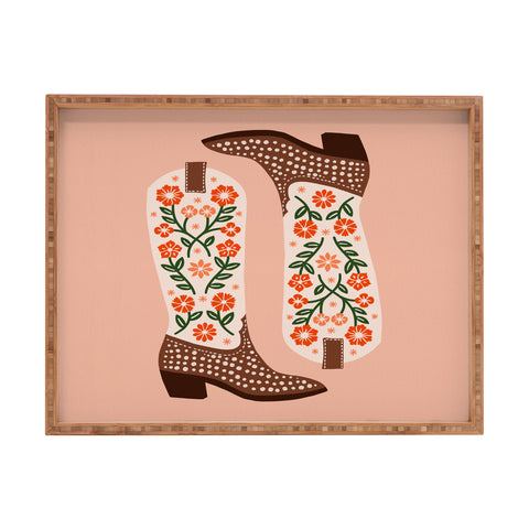 Jessica Molina Cowgirl Boots Orange and Green Rectangular Tray