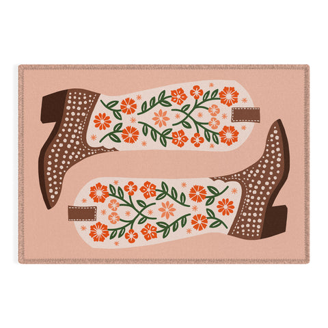 Jessica Molina Cowgirl Boots Orange and Green Outdoor Rug