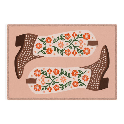 Jessica Molina Cowgirl Boots Orange and Green Outdoor Rug