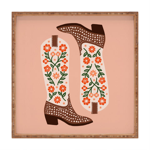 Jessica Molina Cowgirl Boots Orange and Green Square Tray