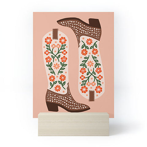 Jessica Molina Cowgirl Boots Orange and Green Mini Art Print