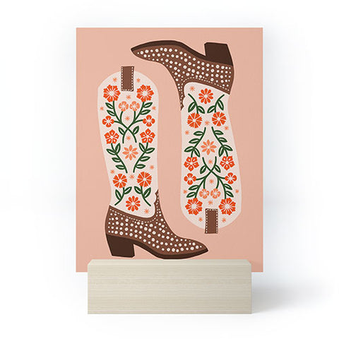 Jessica Molina Cowgirl Boots Orange and Green Mini Art Print