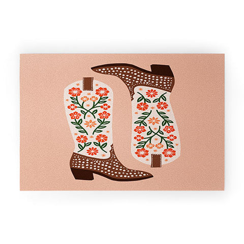 Jessica Molina Cowgirl Boots Orange and Green Welcome Mat