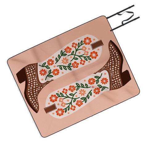 Jessica Molina Cowgirl Boots Orange and Green Picnic Blanket